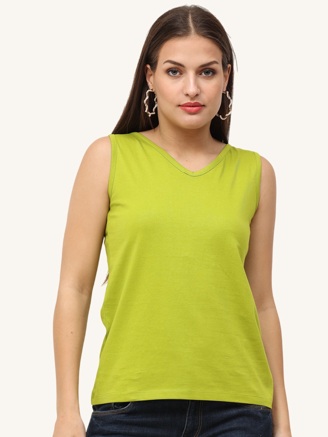 

ECOLINE Clothing Women Organic Cotton V Neck Tank Top, Green