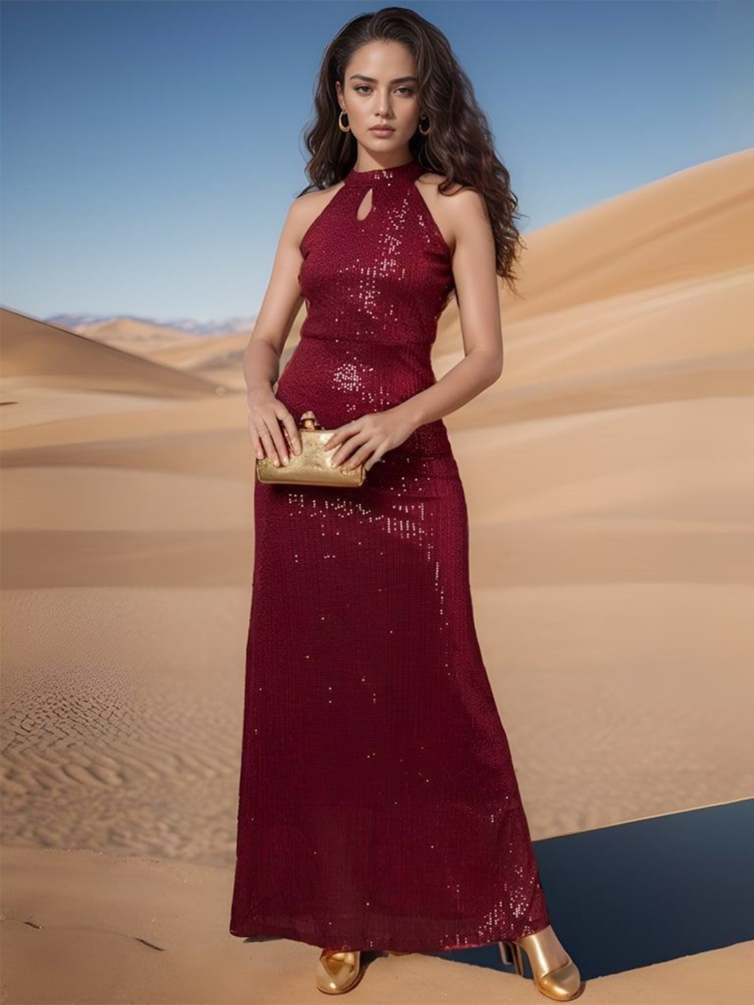 

The Roadster Lifestyle Co Embellished Maxi Gown Dress, Maroon