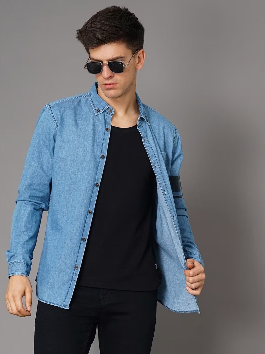 

British Club Men Classic Button-Down Collar Solid Cotton Slim Fit Casual Shirt, Blue