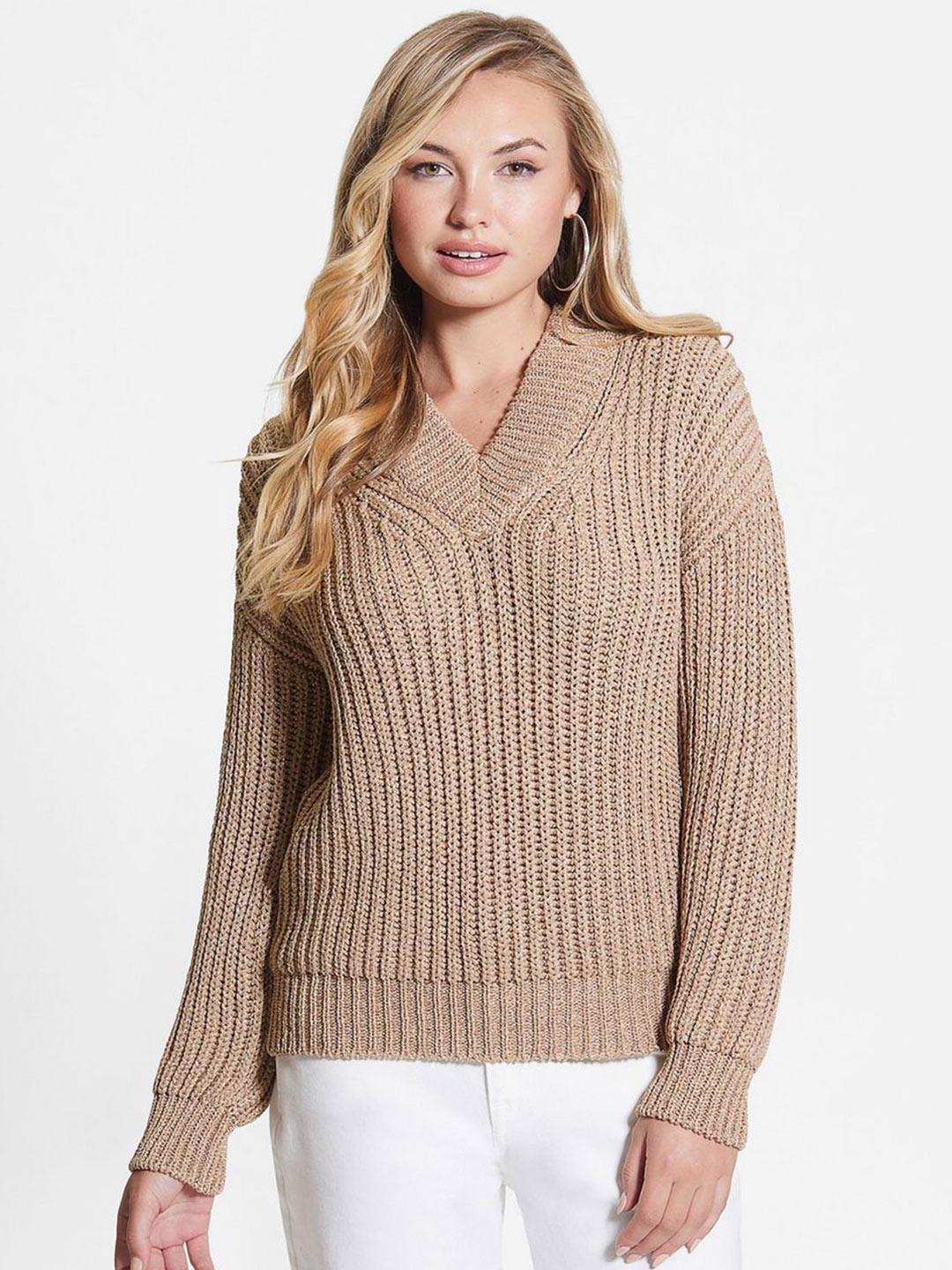 

GUESS Women Cable Knit Pullover, Brown