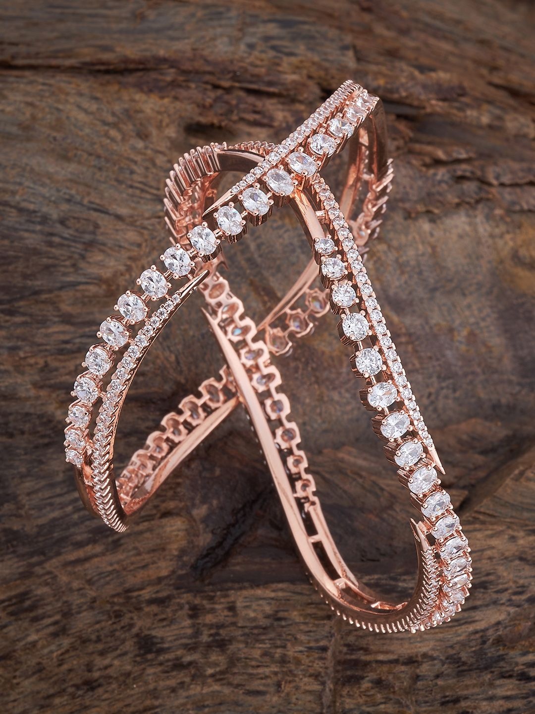 

Kushal's Fashion Jewellery Set Of 2 Rose Gold-Plated Zircon-Studded Bangles