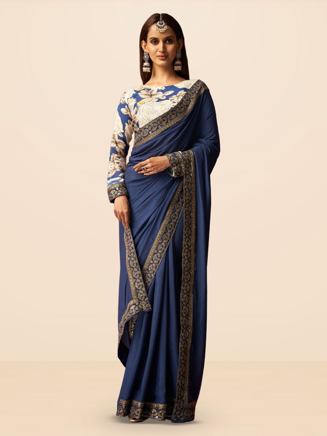 

SARHA Embroidered Pure Georgette Saree, Blue