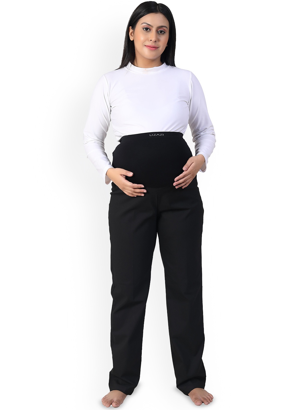 

Uzazi Women Relaxed High-Rise Stain Resistant Maternity Trousers, Black