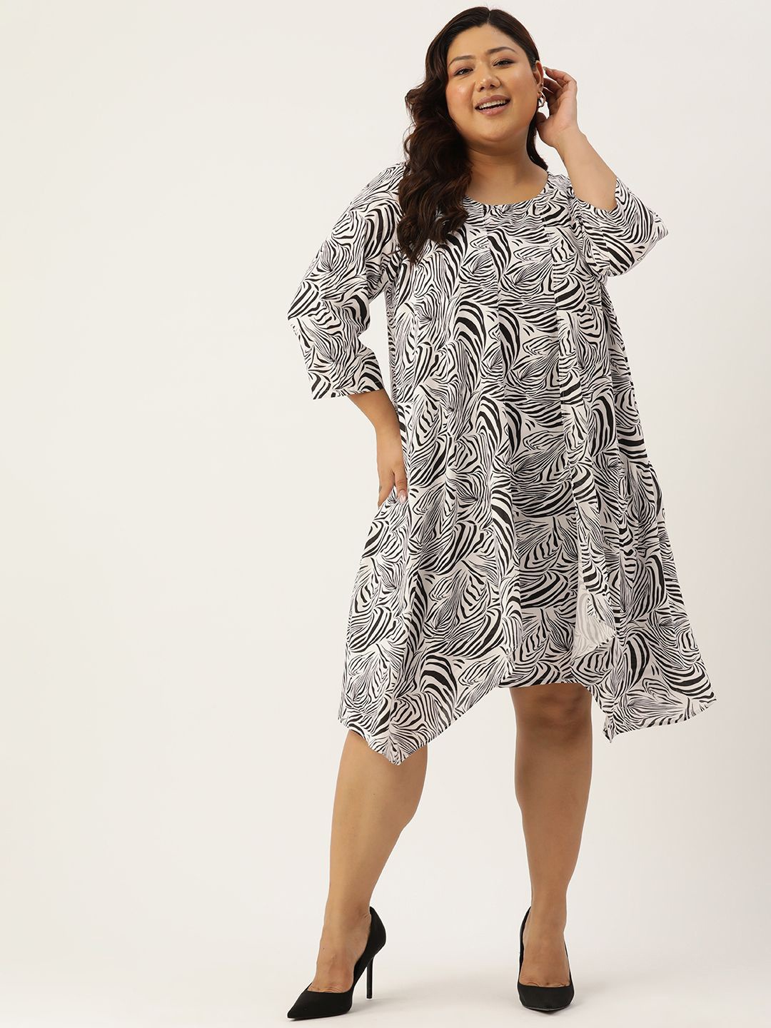 

theRebelinme Floral Print Layered A-Line Midi Dress, Black