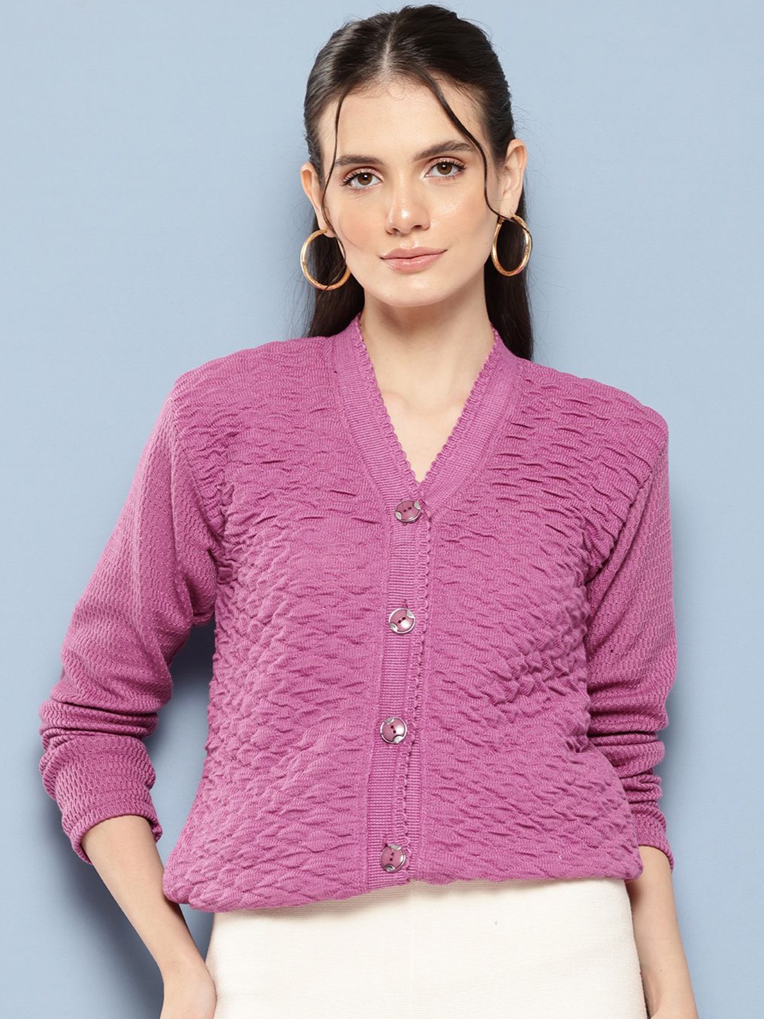 

BAESD Women Cable Knit Woollen Cardigan, Pink