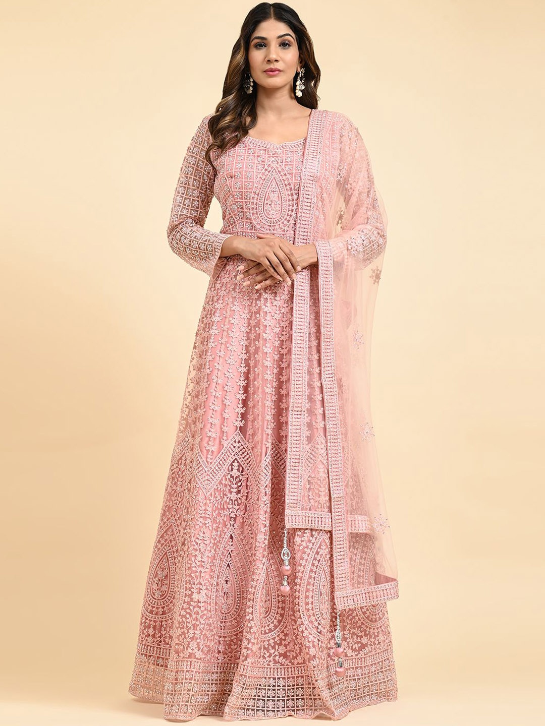 

VANAKARA Embroidered Gown Ethnic Dresses With Dupatta, Pink