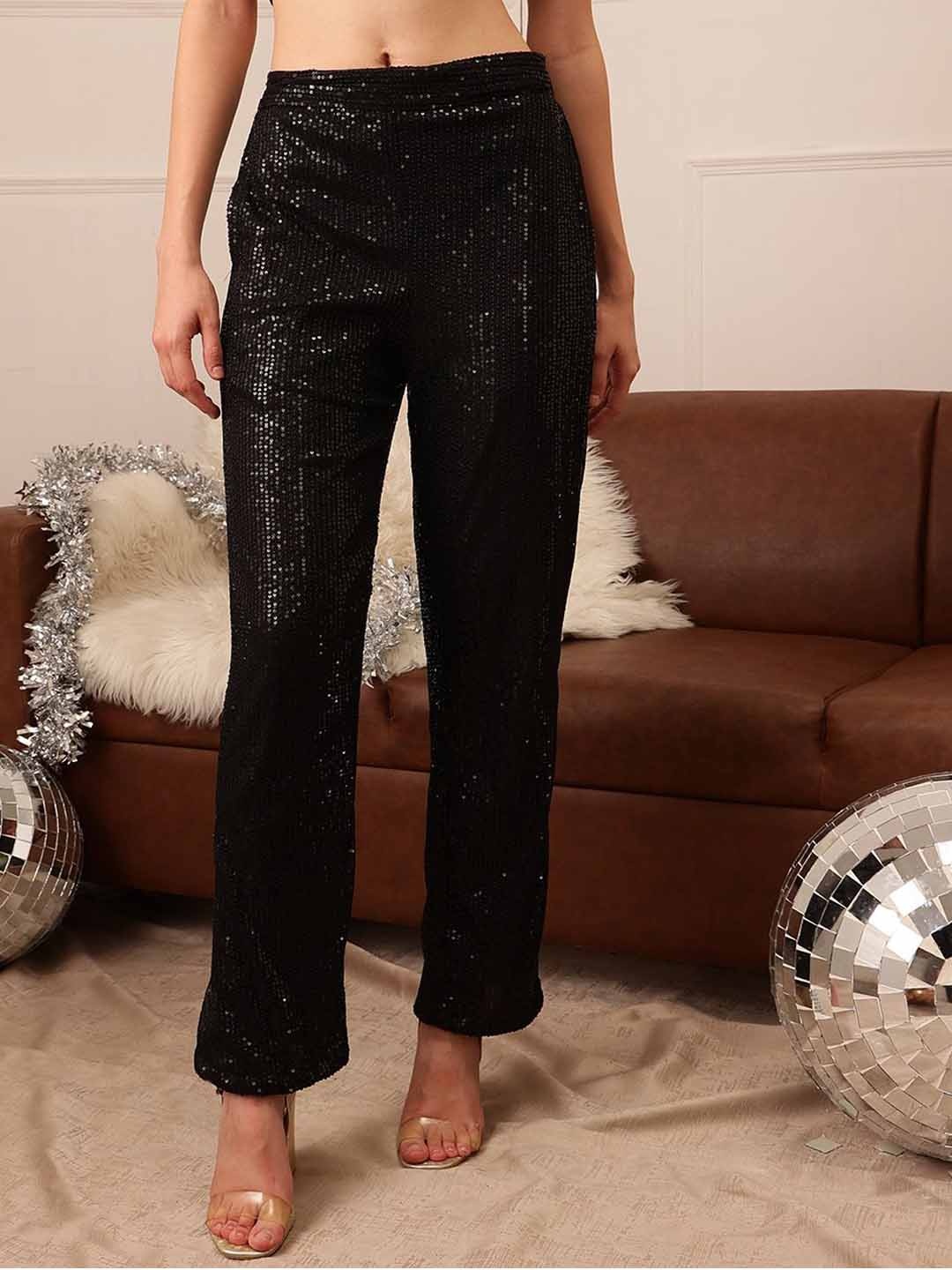 

The Roadster Lifestyle Co Embellished Mid-Rise Trouser, Black