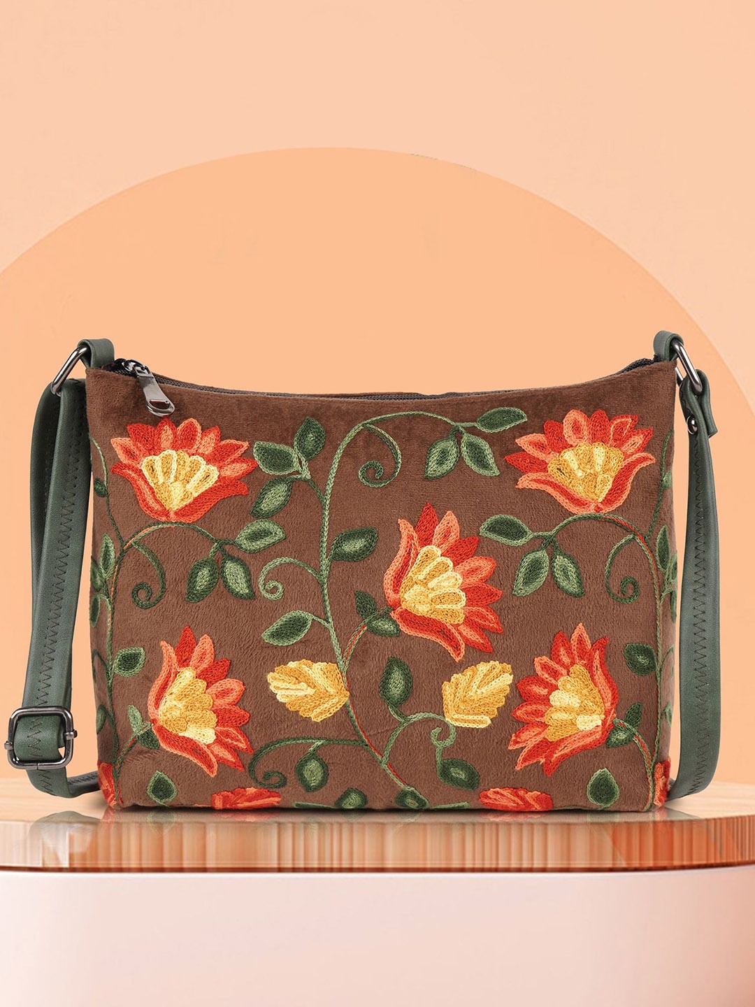 

YOYOWING Colourblocked Structured Sling Bag, Brown