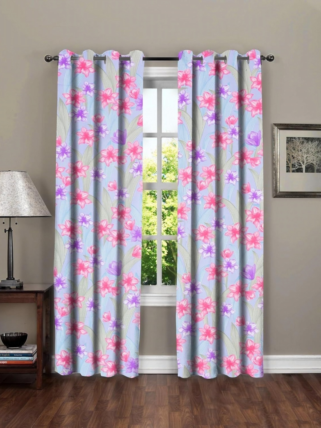

Aura Purple & Pink Set of 2 Floral Window Curtain
