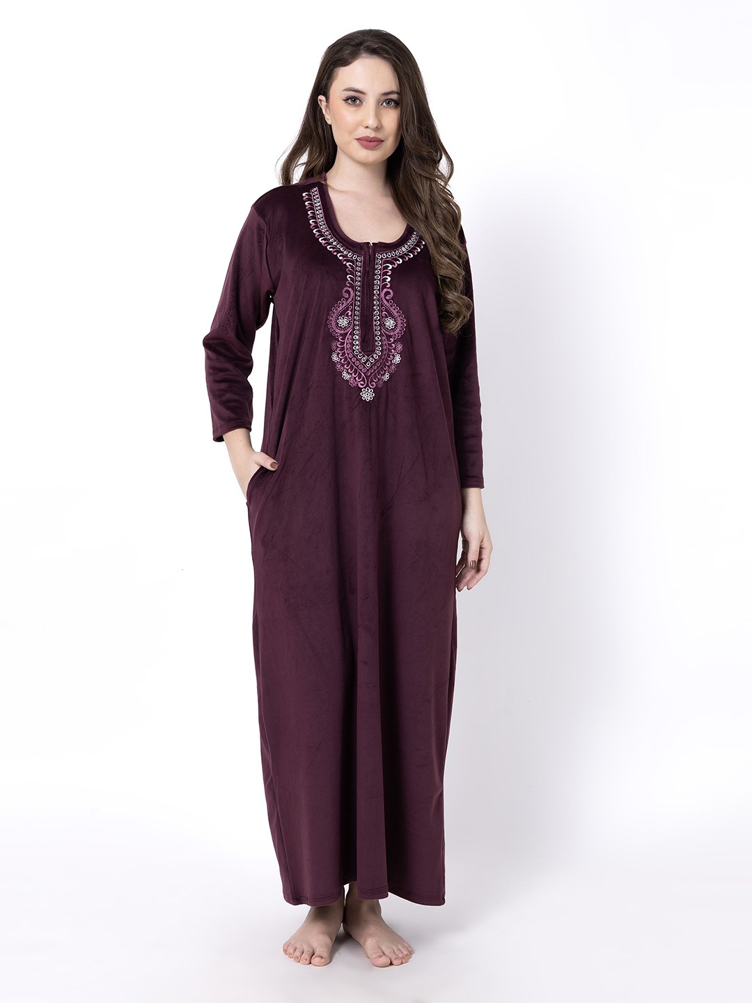 

AVYAY Embroidered Maxi Nightdress, Purple