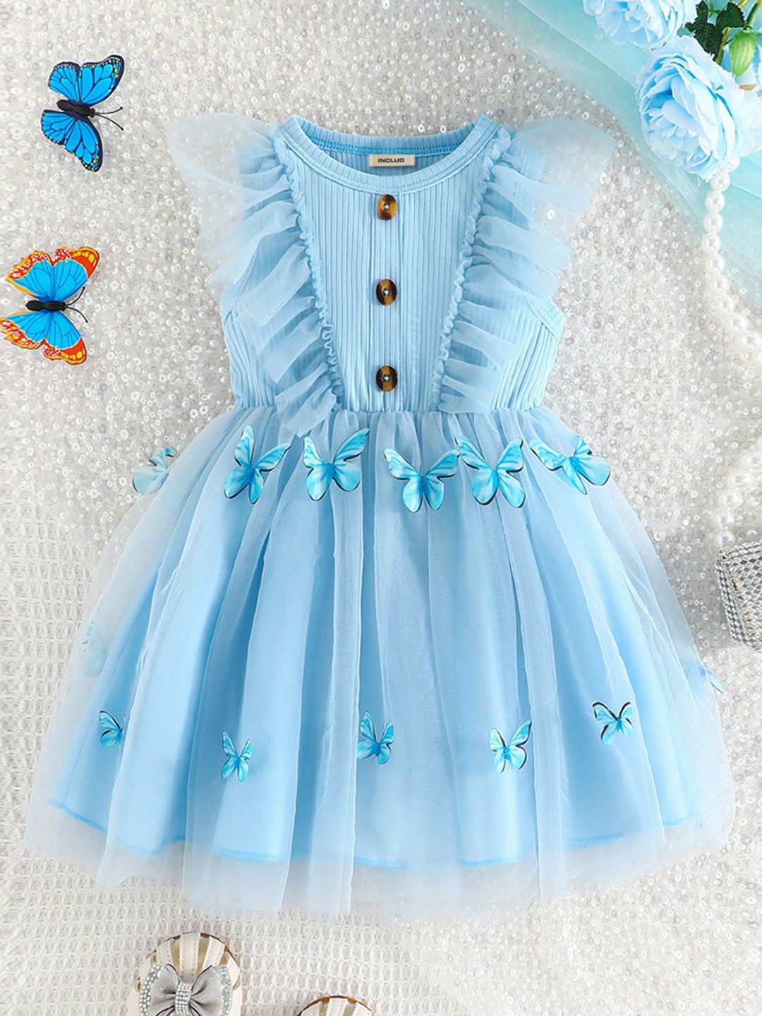 

INCLUD Print Fit & Flare Dress, Blue