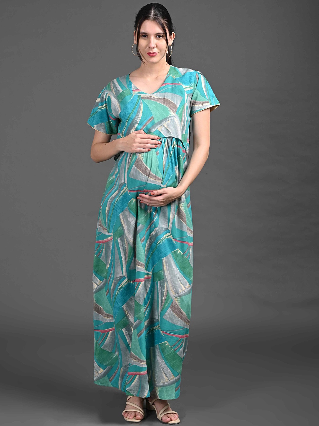 

GOLDSTROMS Tropical Print Maternity Maxi Dress, Sea green