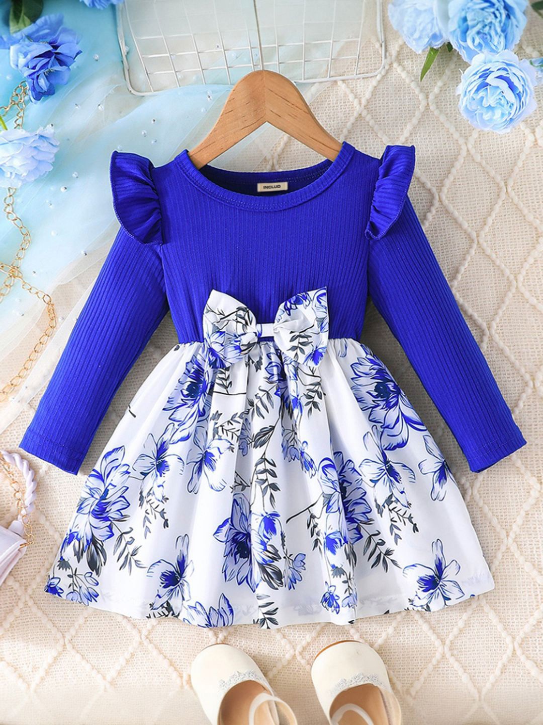 

INCLUD Floral Print Fit & Flare Dress, Blue