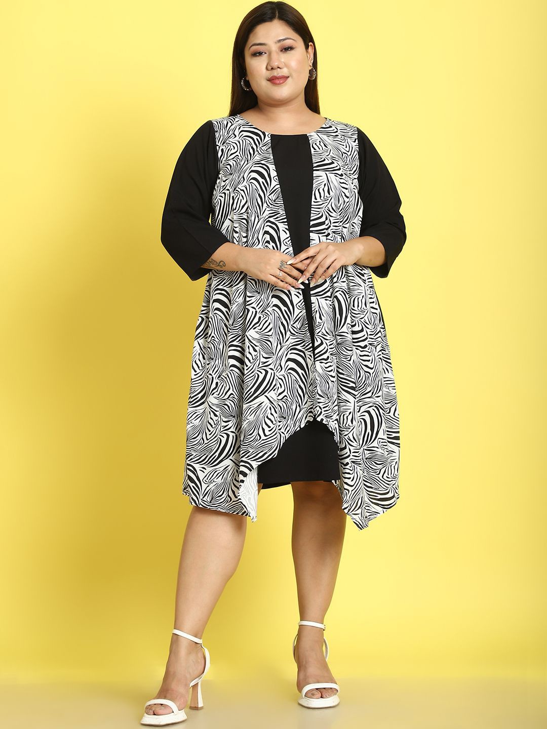 

theRebelinme Floral Print Layered A-Line Midi Dress, Black