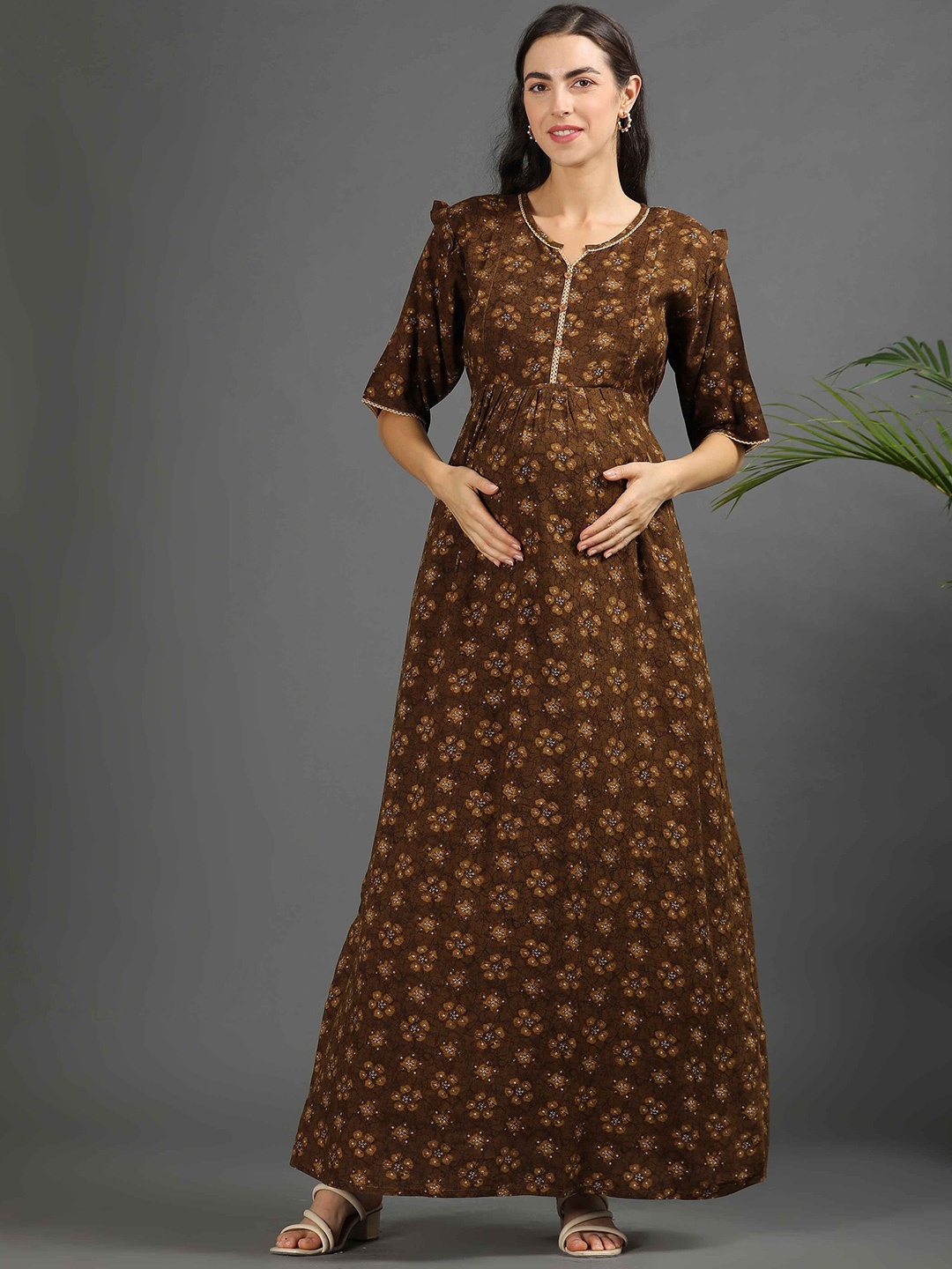 

GOLDSTROMS Floral Print Maternity Maxi Dress, Brown
