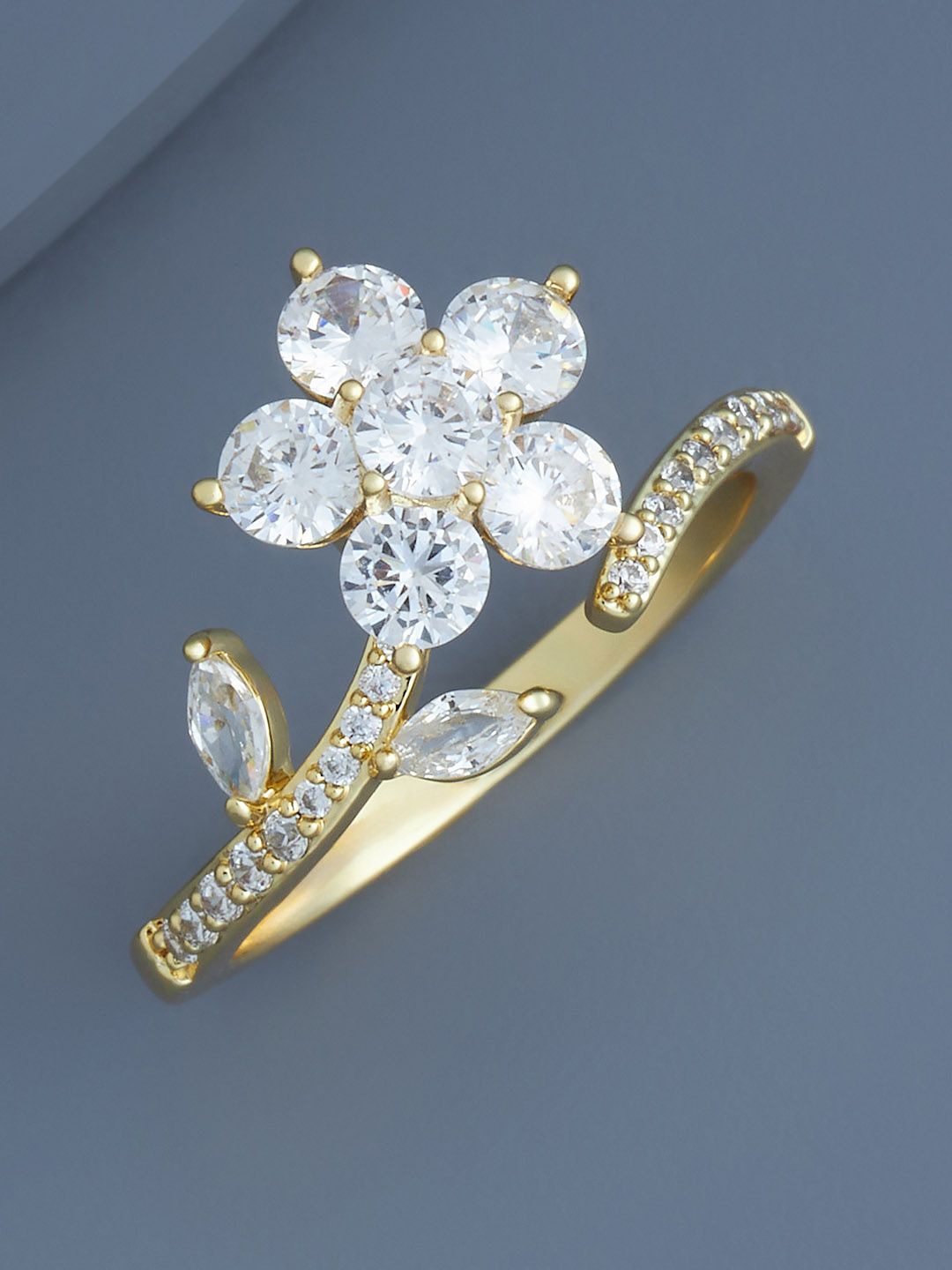 

Kushal's Fashion Jewellery Gold-Plated CZ Stone-Studded Adjustable Finger Ring