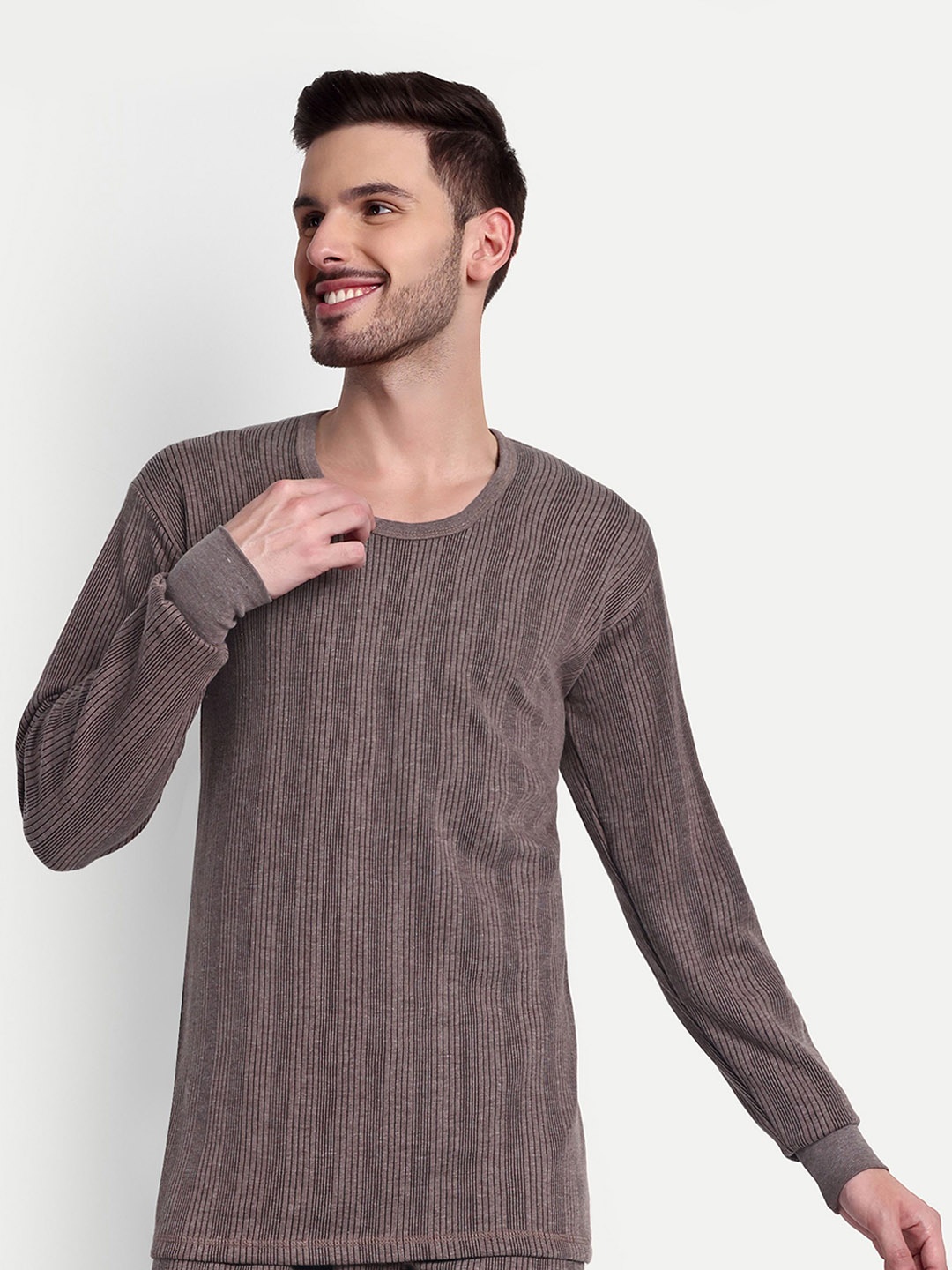 

ZEFFIT Round Neck Cotton Thermal Top, Brown