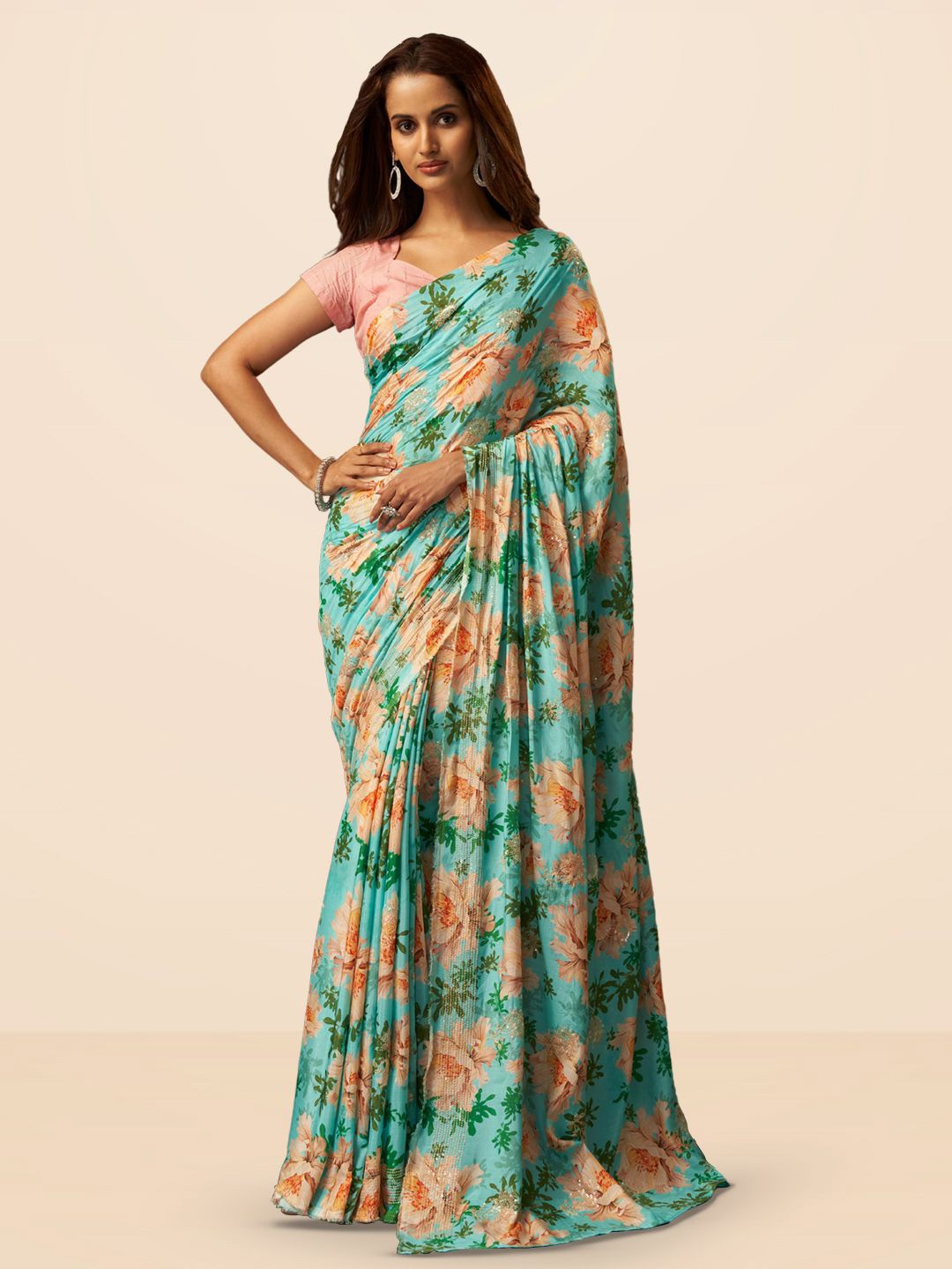 

SARHA Floral Pure Georgette Saree, Blue