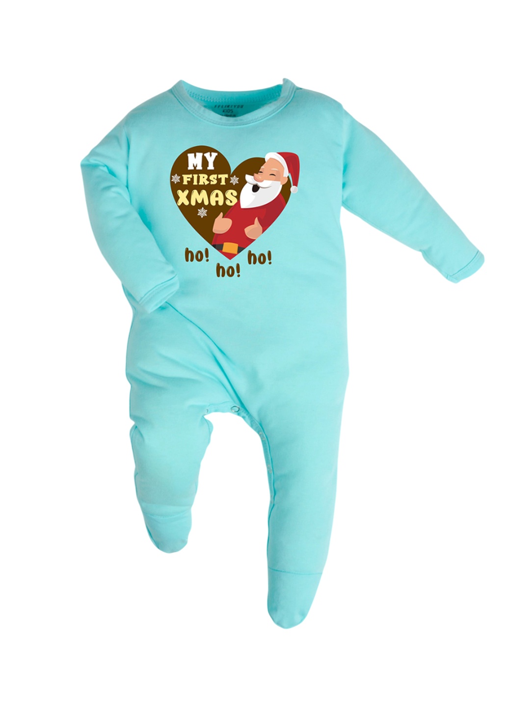 

FFLIRTYGO Christmas Infants Printed Cotton Sleepsuit, Turquoise blue
