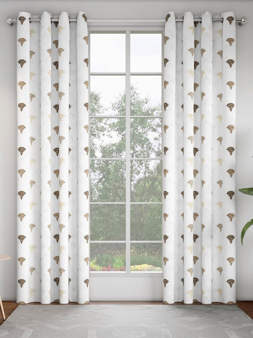 

GM White & Brown Set of 2 Ethnic Motifs Room Darkening Door Curtain