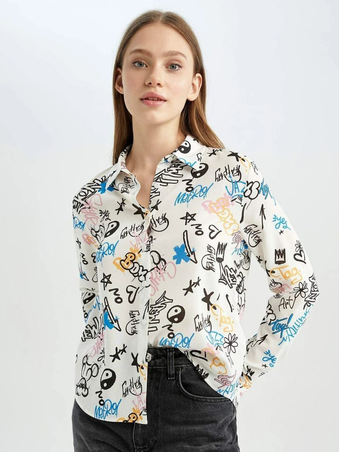 

Oh Rare Women Floral Opaque Printed Casual Shirt, White