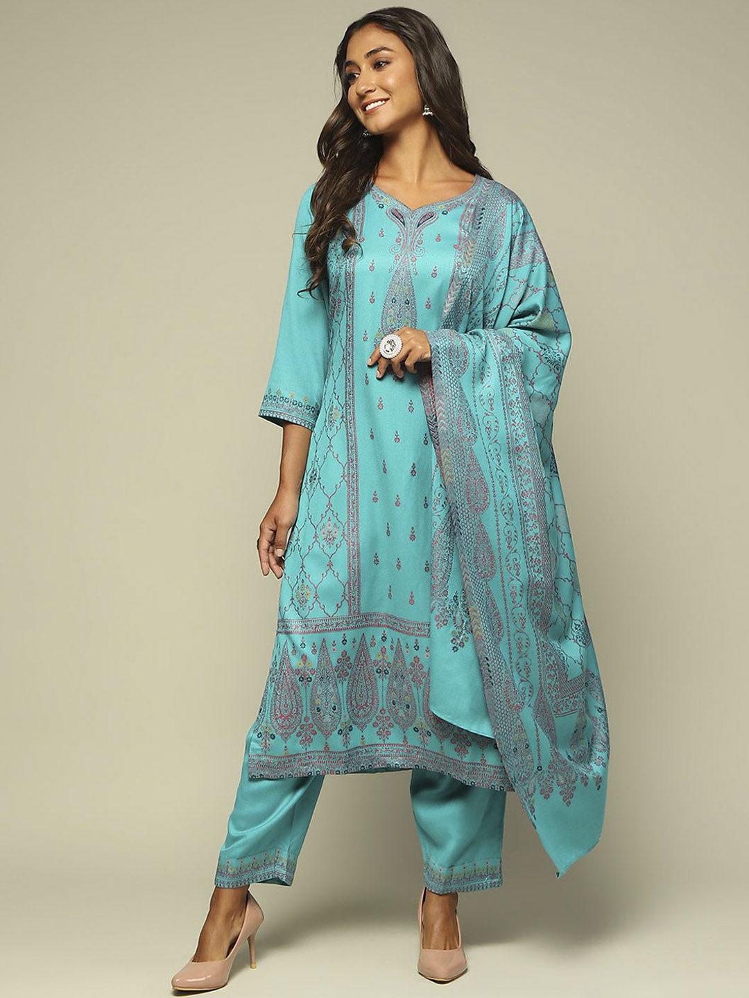 

Rangriti Women Ethnic Motifs Printed Regular Kurta with Palazzos & With Dupatta, Blue