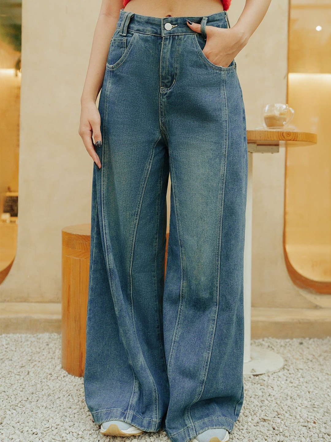 

FREAKINS Women Jean Wide Leg High-Rise Light Fade Jeans, Blue