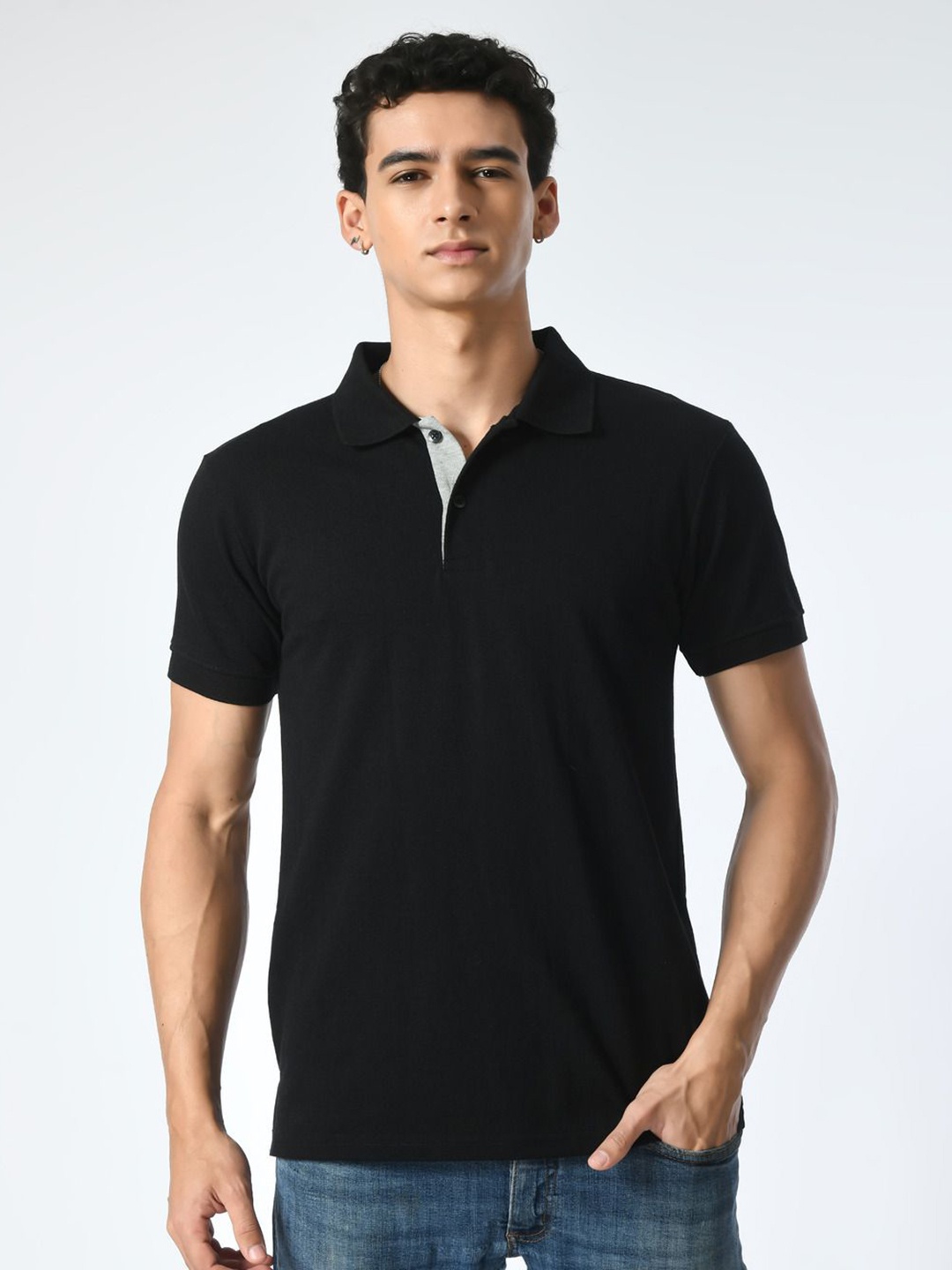 

OWL MINK Polo Collar Cotton T-shirt, Black