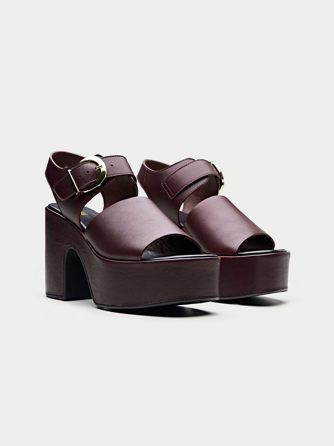 

Oroh Leather Party Platform Sandals with Buckles, Maroon