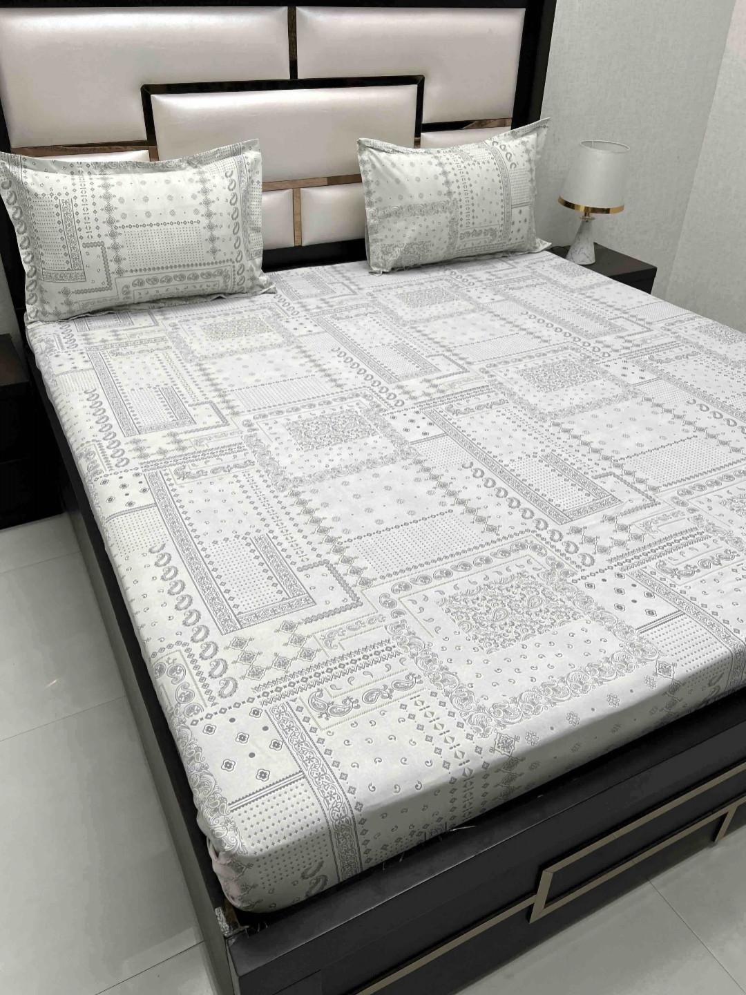 

Pure Decor Royal Passion Grey EthnicMotifs Cotton 300 TC Queen Bedsheet Set 2.26 x 2.55 m