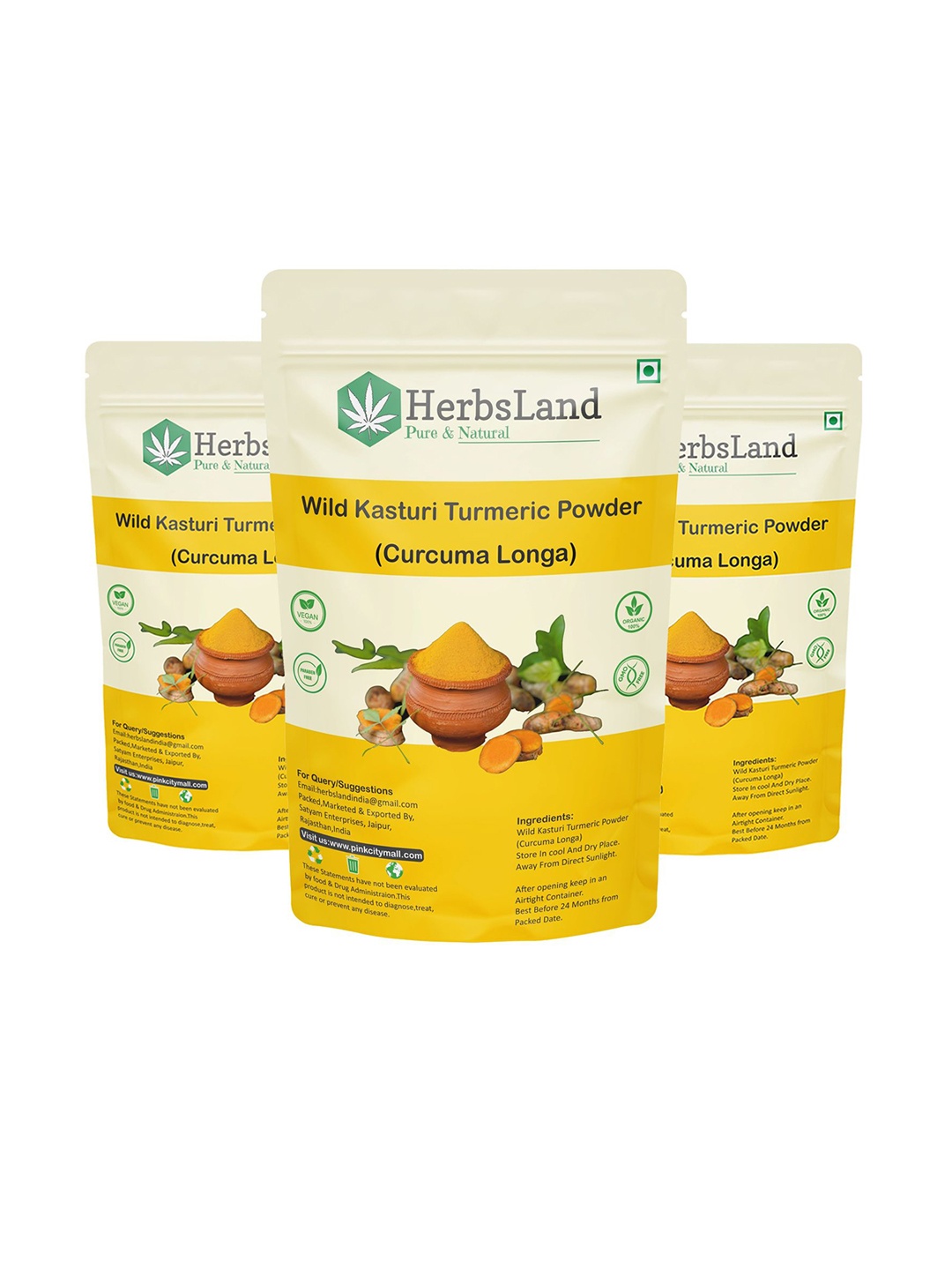 

HerbsLand Set Of 3 Wild Turmeric Powder Face Pack - 100 g Each, Yellow