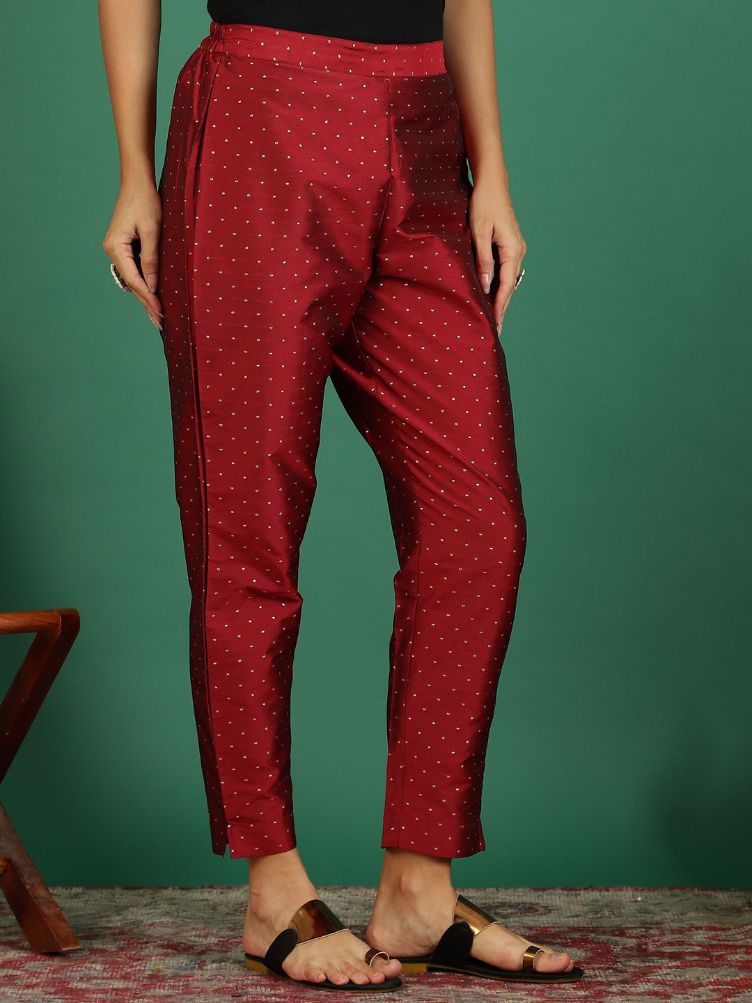 

Sangria Self-Design Regular Trousers, Maroon