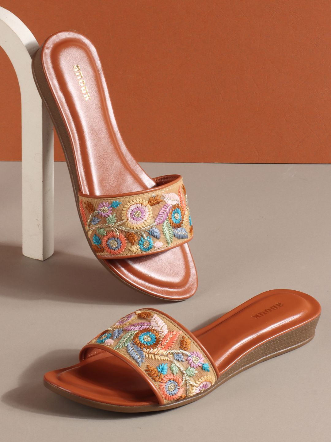 

Anouk Women Printed Party Open Toe Flats, Tan