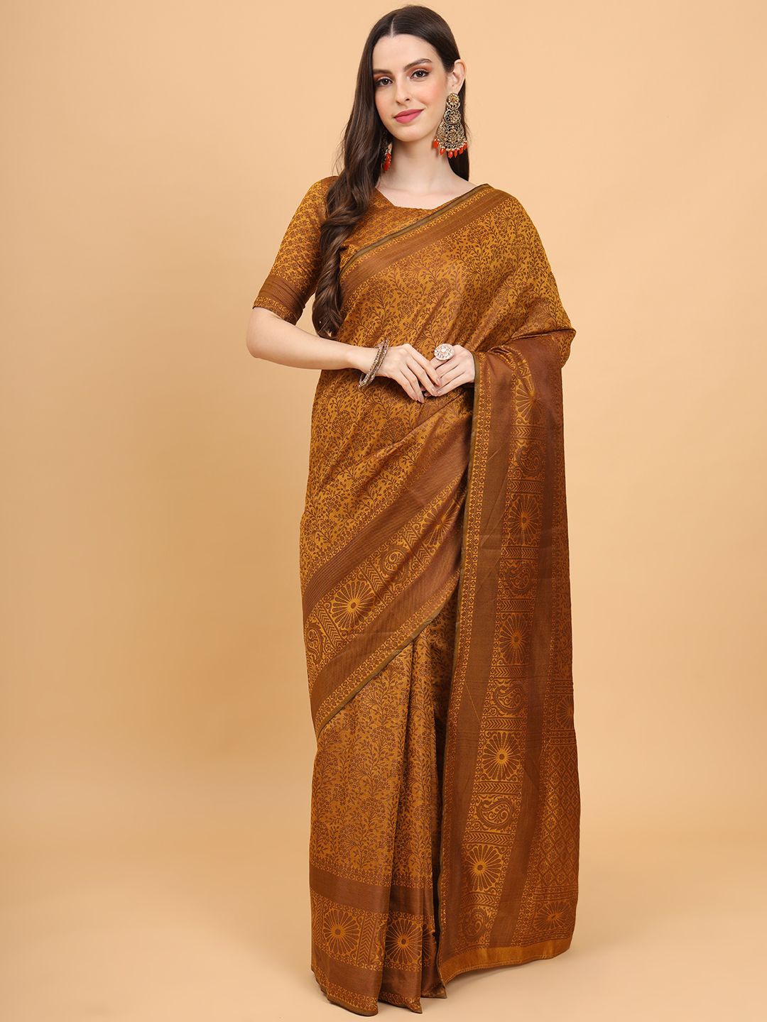 

SHRIMAY Woven Design Art Silk Ready to Wear Banarasi Saree, Mustard