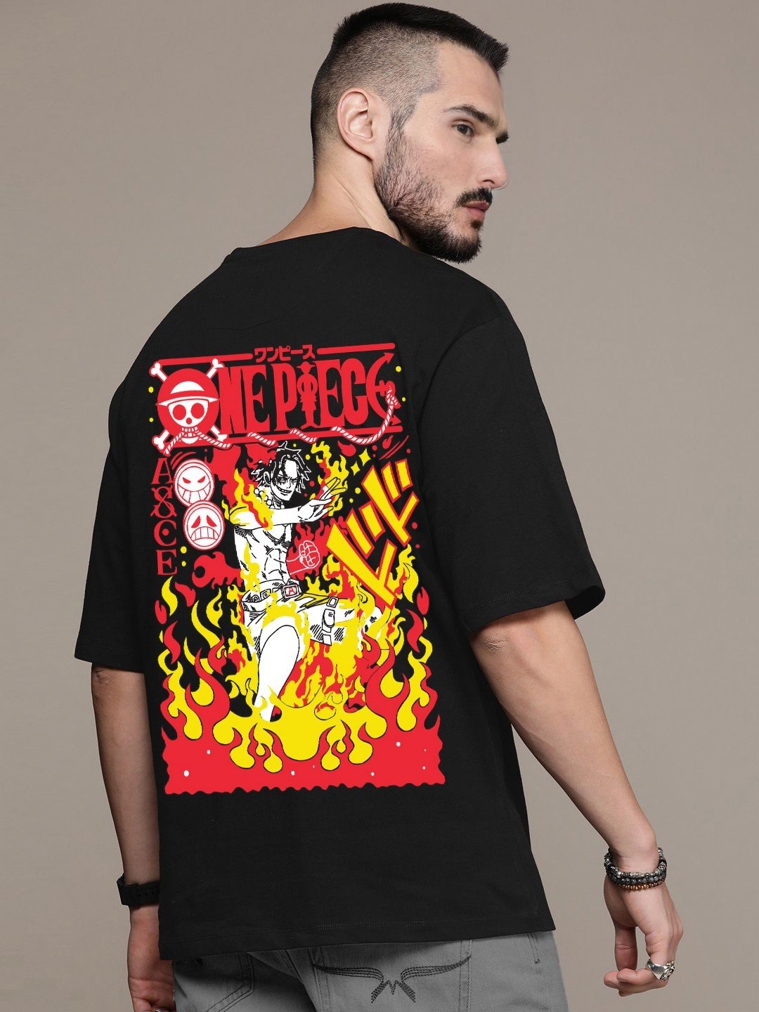 

Manlino Unisex Printed Drop-Shoulder Sleeves Pockets T-shirt, Black
