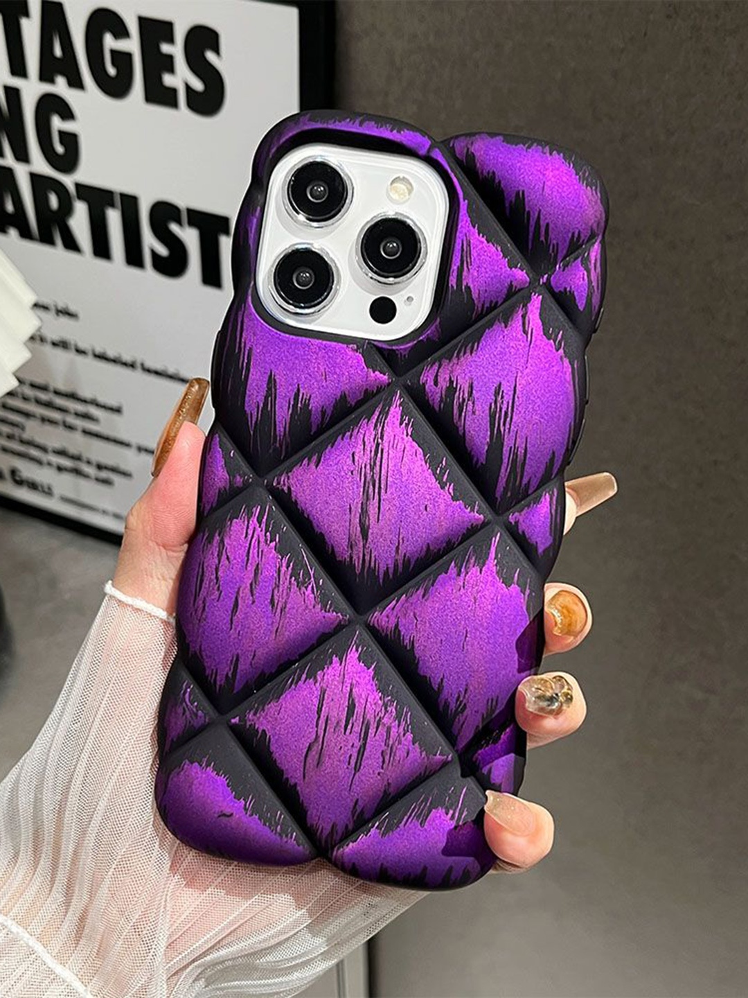 

Luxury Kase Geometric Printed iPhone 14 Pro Max Back Case Mobile Accessories, Purple