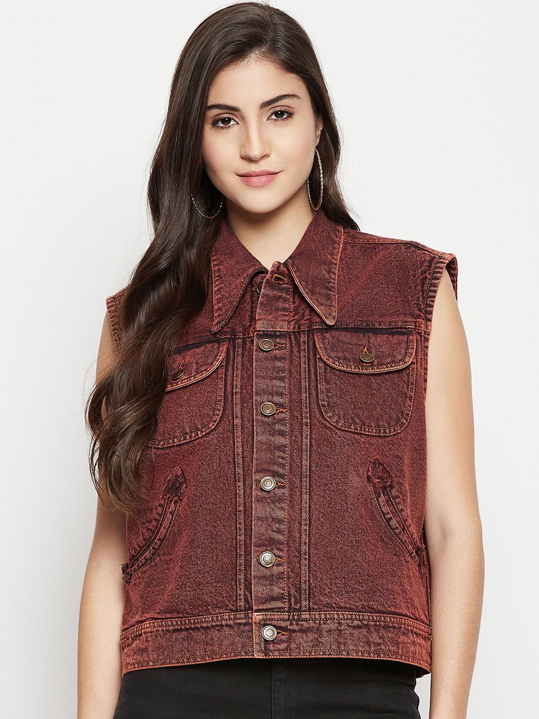 

Antimony Women Washed Denim Jacket with Embroidered, Brown