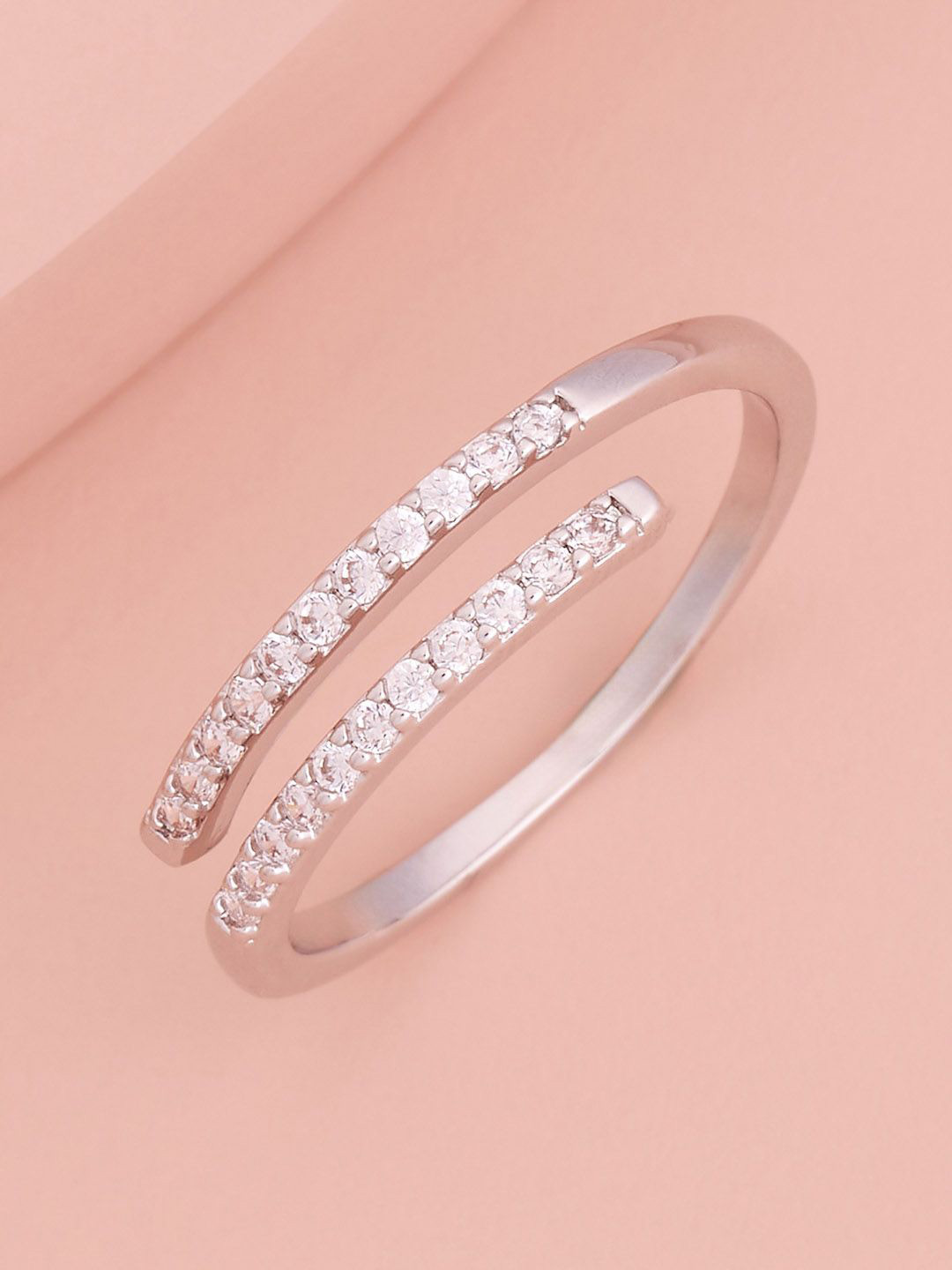 

Kushal's Fashion Jewellery Rhodium-Plated CZ-Studded Adjustable Finger Ring, Silver