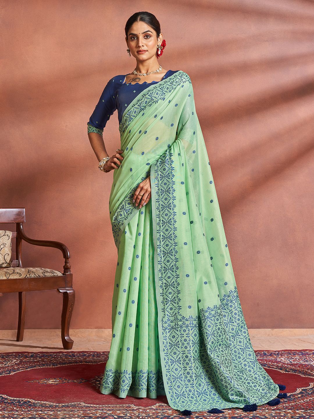 

SARHA Woven Design Silk Cotton Saree, Green