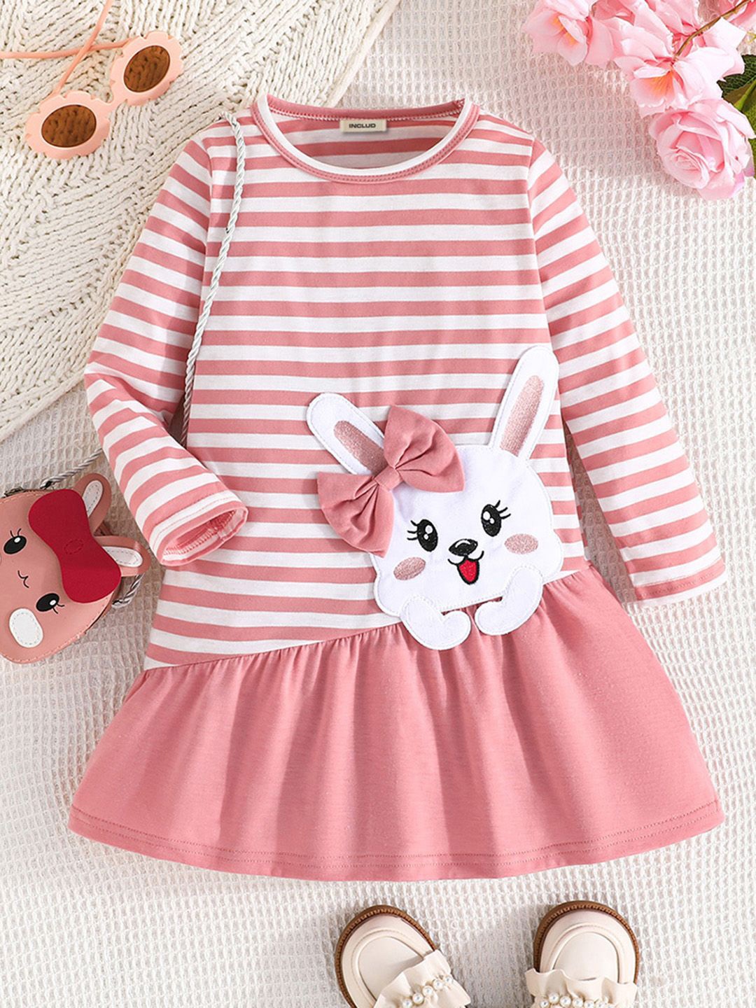 

INCLUD Striped A-Line Dress, Pink