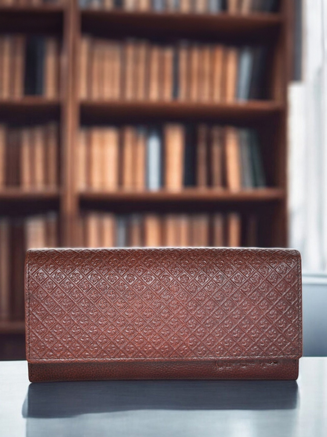 

OLIVE MIST Women Zip Detail Leather Two Fold Wallet, Brown