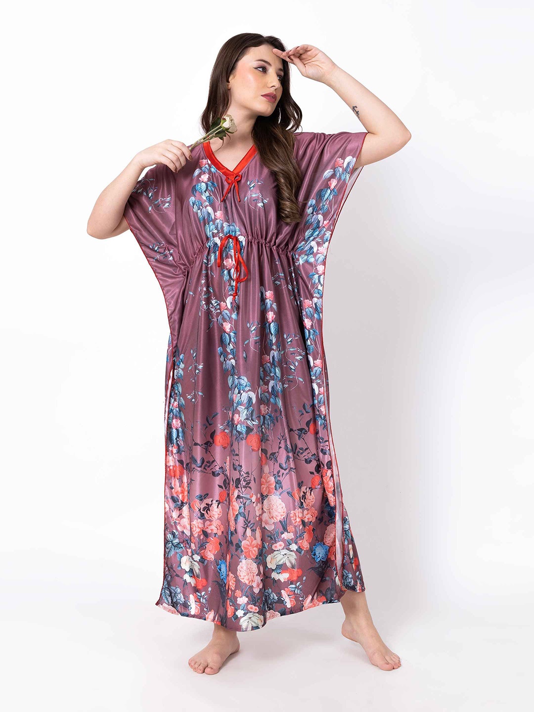 

AVYAY Printed Maxi Nightdress, Brown