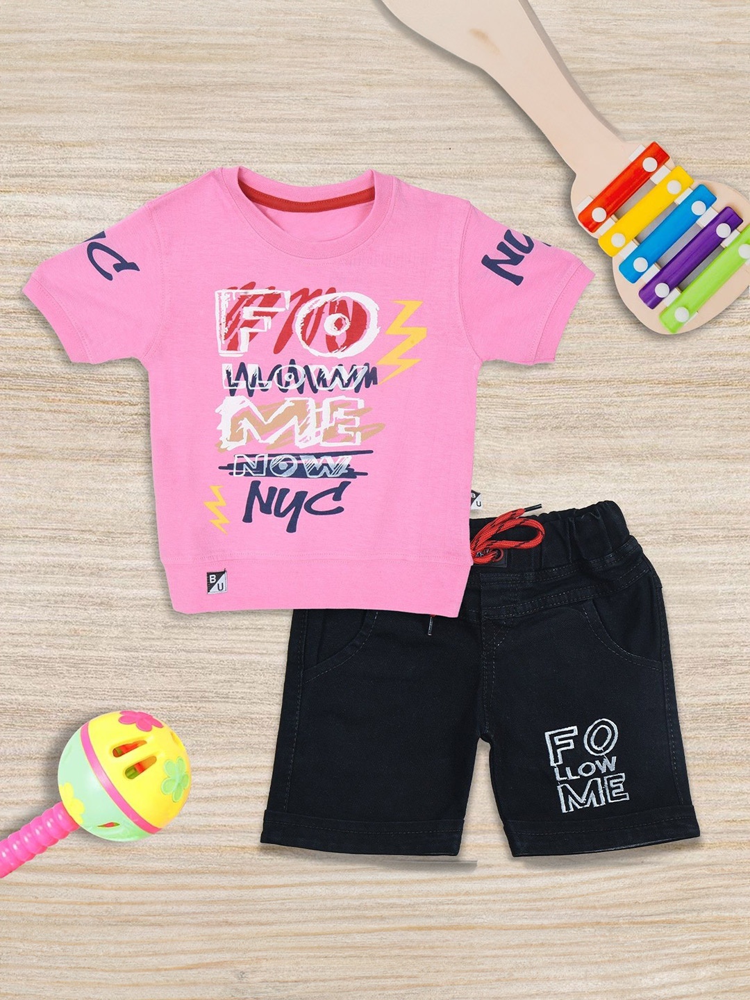 

BAESD Boys Printed T-shirt with Shorts, Pink