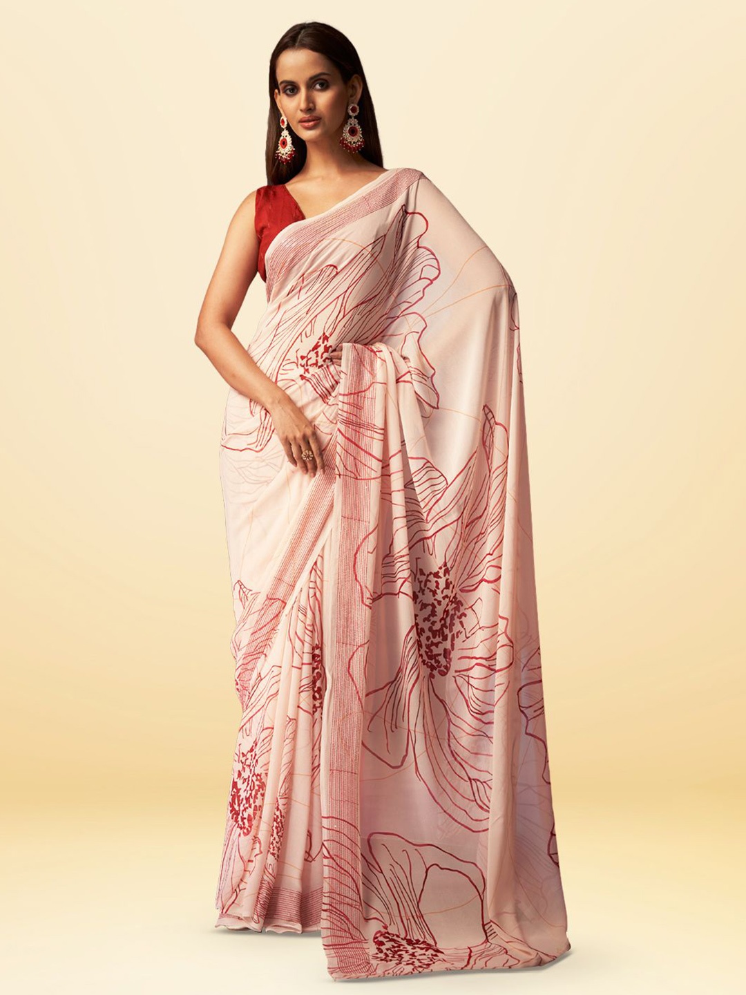 

SARHA Floral Pure Georgette Saree, Beige