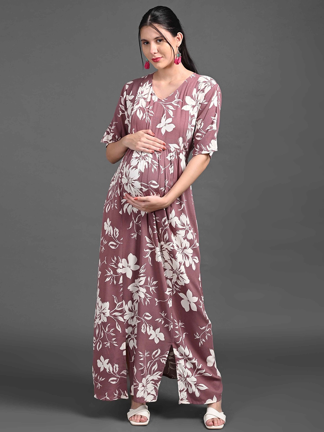 

GOLDSTROMS Floral Print Maternity Maxi Dress, Brown