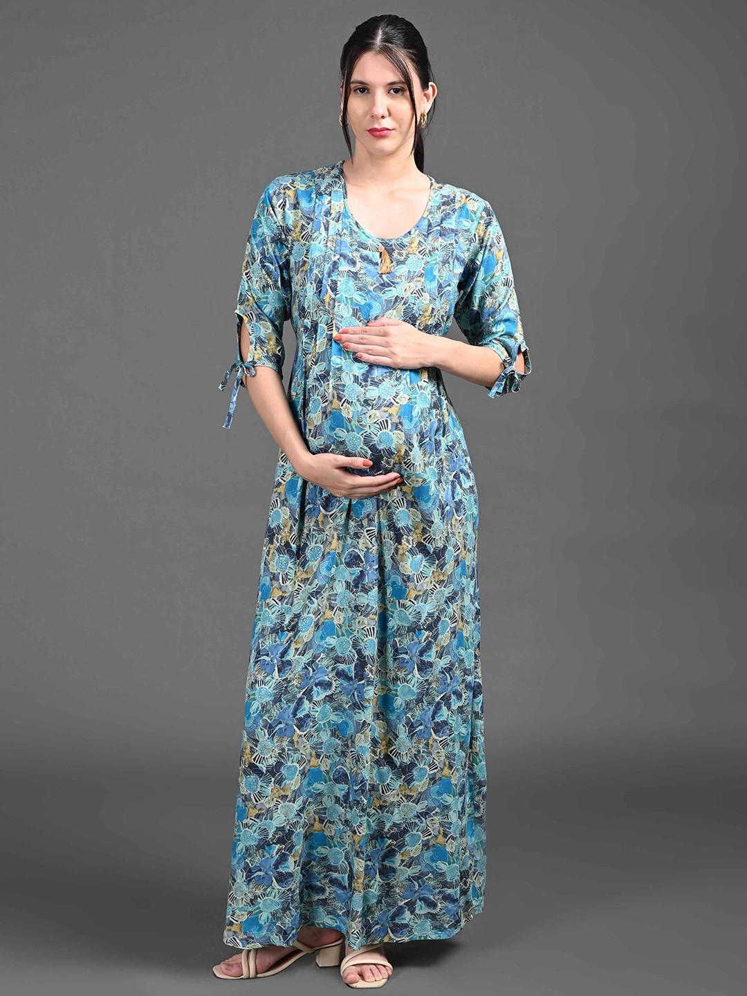 

GOLDSTROMS Floral Print Slit Sleeve Maternity Maxi Dress, Blue