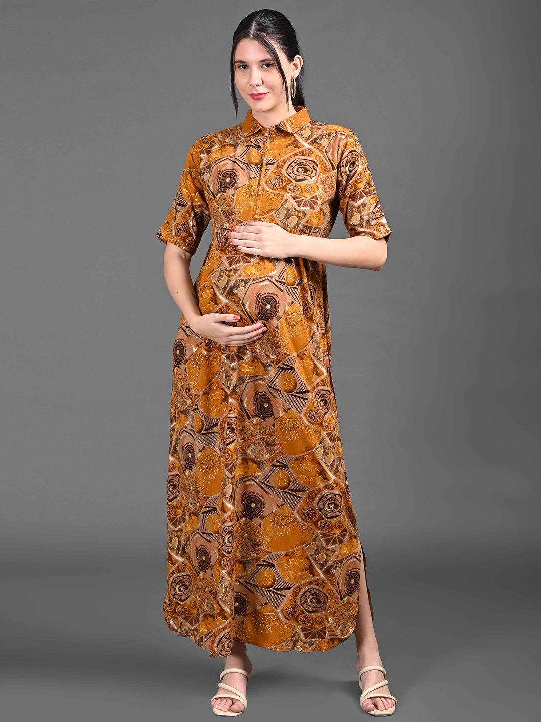 

GOLDSTROMS Floral Print Bell Sleeve Maternity Maxi Dress, Mustard