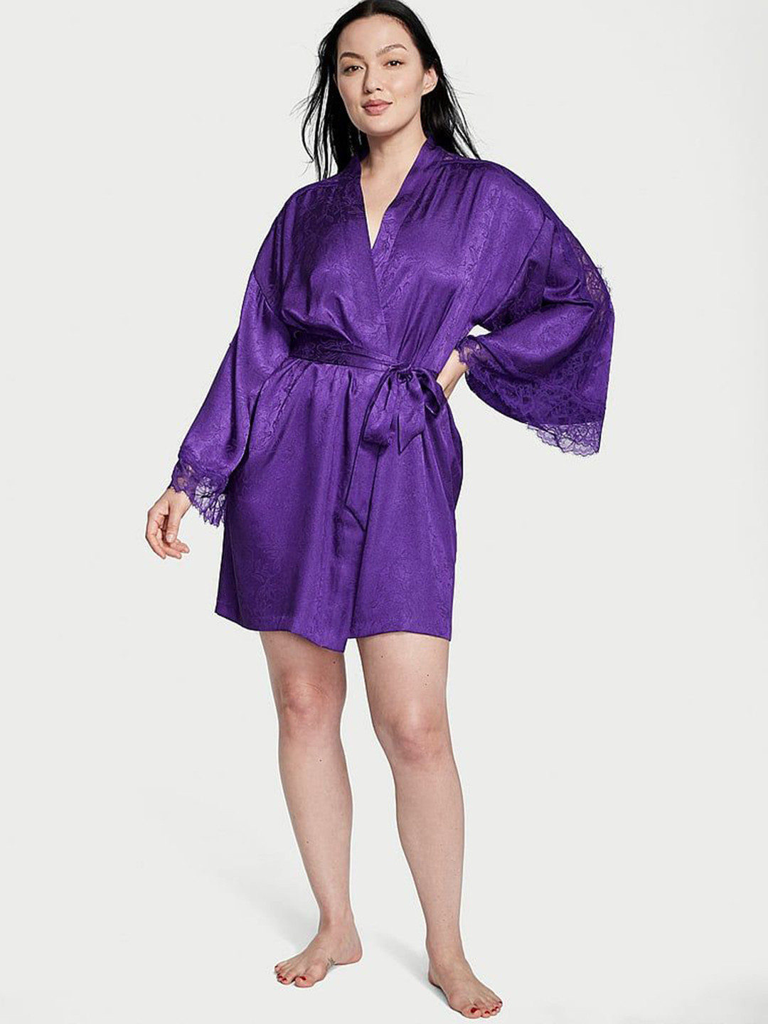 

Victoria's Secret Women Lace Inset Bath Robe, Purple