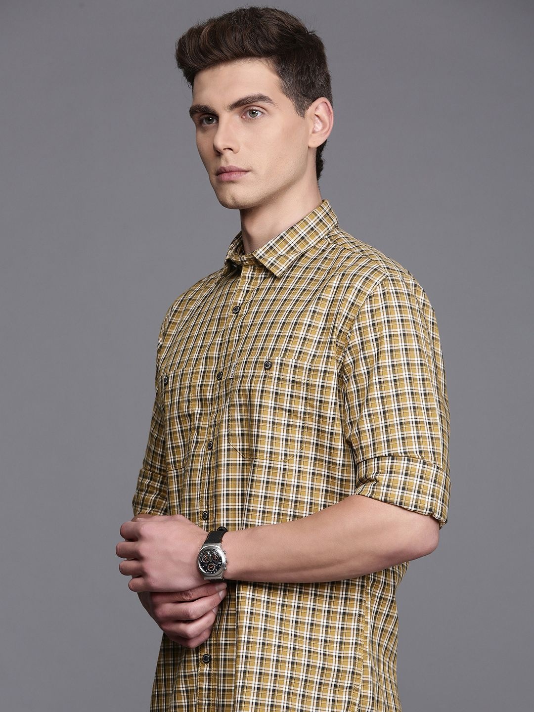 

Louis Philippe Jeans Slim Fit Checked Pure Cotton Casual Shirt, Khaki