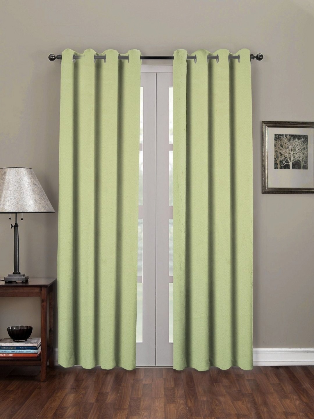 

Myntra Elegant Homes Green Set of 2 Black Out Door Curtain